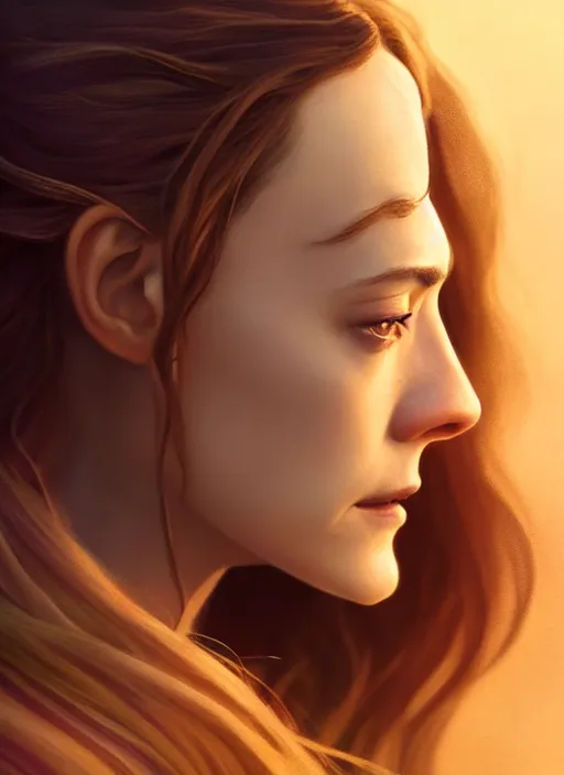 Prompt: side profile centered painted portrait, emmy rossum as galadriel, lord of the rings, gloomhaven, matte painting concept art, art nouveau, beautifully backlit, swirly vibrant color lines, fantastically gaudy, aesthetic octane render, 8 k hd resolution, by ilya kuvshinov and cushart krent and gilleard james
