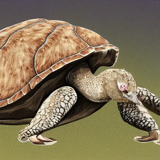 Prompt: a cross hybrid between ostrich and turtle, digital art