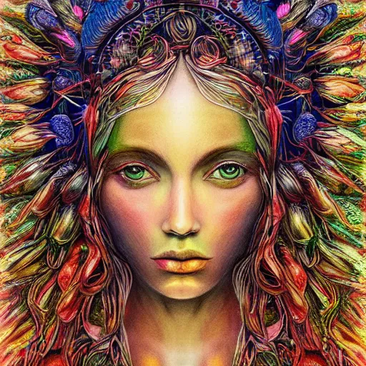 Image similar to Colored pencil art, Goddess Gaia, highly detailed, artstation, MasterPiece, Award-Winning, Caran d'Ache Luminance