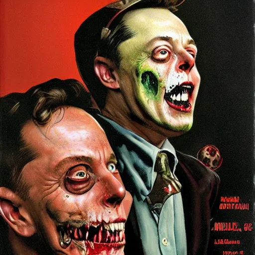 Image similar to zombie elon musk by norman rockwell