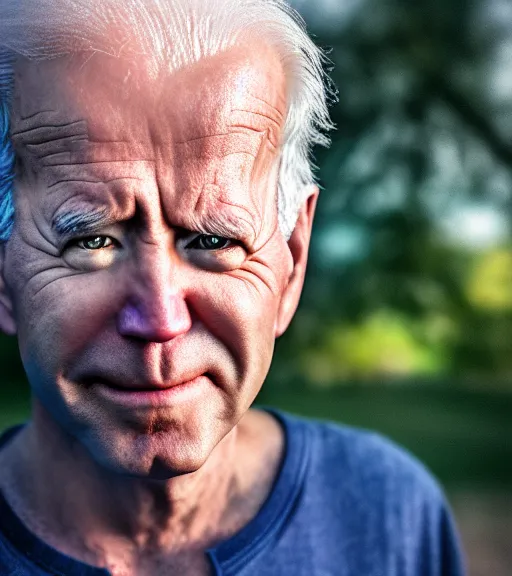 Image similar to award winning 5 5 mm close up portrait color photo of super saiyan biden, in a park by luis royo. soft light. sony a 7 r iv