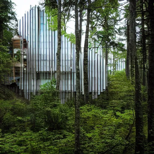 Image similar to a building in the middle of a forest, architecture