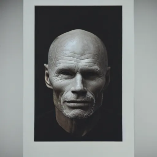 Image similar to Geoglyph representation of Ed Harris, studio lighting, F 1.4 Kodak Portra