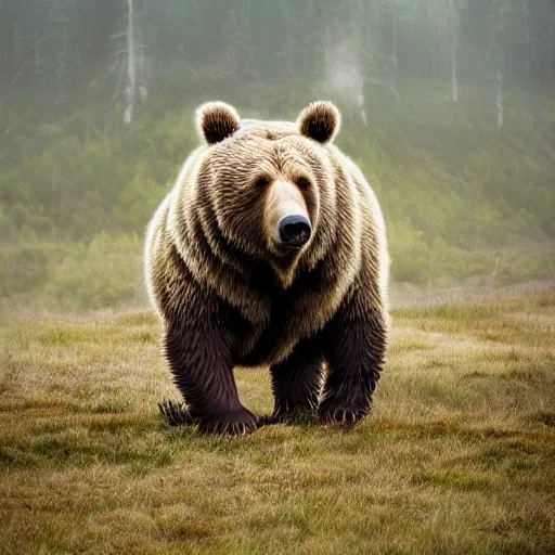 Image similar to viking grizzly bear, ultra detailed, high resolution, misty highland setting