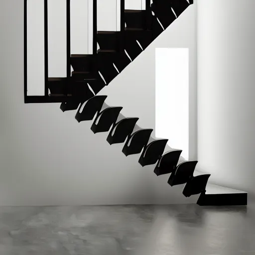 Image similar to mono stringer floating stair, photo shoot 8k