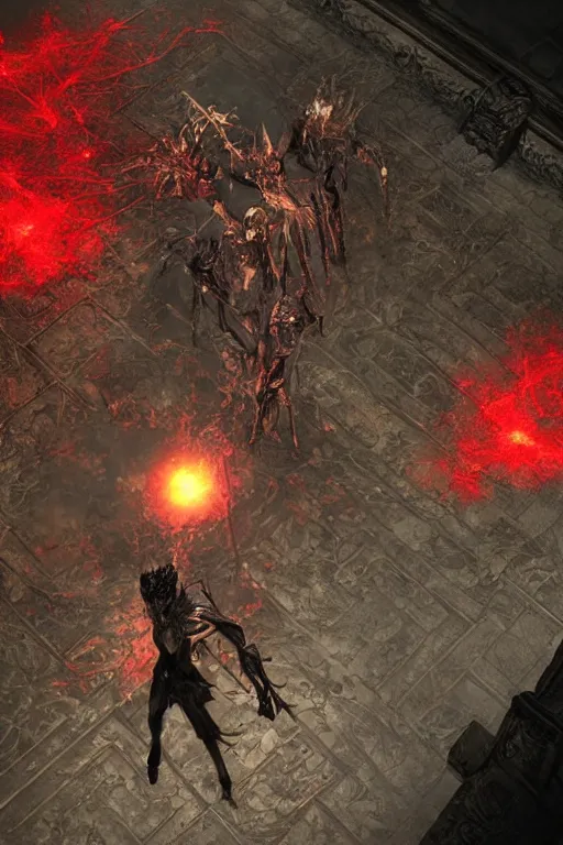 Image similar to Path of Exile, [Sirius], clear [[bronze]] face [mask], luminous red eyes, male image with [bronze] black armor, sitting on the throne, inside the ruined gothic church, black shadows, red lasers, dark red bloody fog, black-grey smoky tornadoes fly around, [[blood]], Anachronism, painting, dark fantasy, steampunk, 4k, perfect quality,