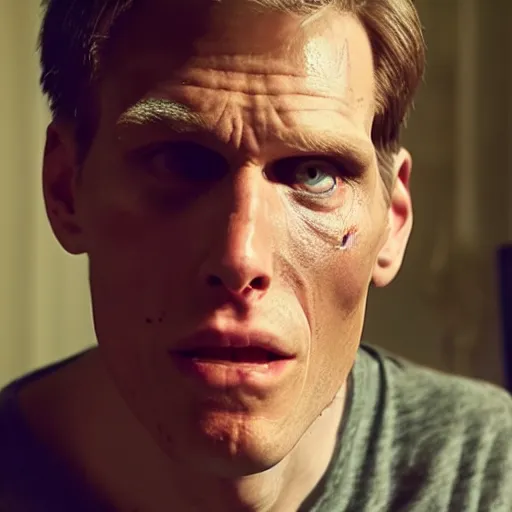 Image similar to Live Action Still of Jerma in Psycho (film), real life, hyperrealistic, ultra realistic, realistic, highly detailed, epic, HD quality, 8k resolution, body and headshot, film still