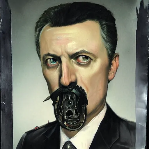 Image similar to Portrait of Igor Ivanovich Strelkov while he is calling for total war, photo-realistic, 2K, highly detailed, bodyhorror by H.R.Giger, tends to have fractal structure