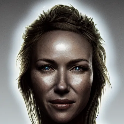 Image similar to naomi watts portrait, dystopia core, apocalyptic, armor, warrior, dramatic, sharp focus, fiction, neon, fantasy, hyper detailed, digital art, trending in artstation, cinematic lighting, studio quality, smooth render, unreal engine 5 rendered, octane rendered, art style and nixeu and wlop and krenz cushart