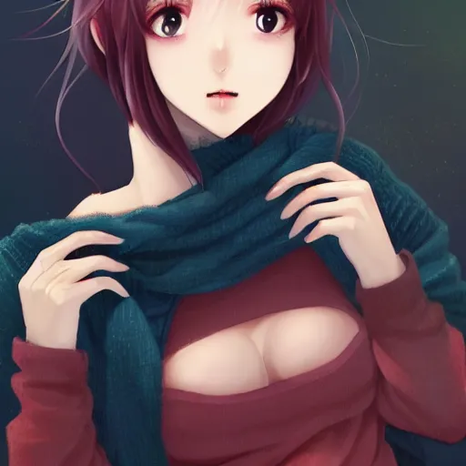 Image similar to realistic beautiful gorgeous natural cute drunk blushed girl in virgin killer sweaters art drawn full HD 4K highest quality in artstyle by professional artists WLOP, Taejune Kim, yan gisuka, JeonSeok Lee, artgerm, Ross draws, Zeronis, Chengwei Pan on Artstation