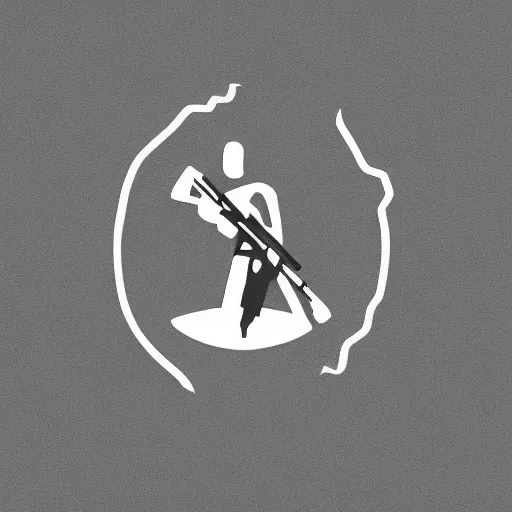 Prompt: slick minimalist line logo of a ghost with a sniper rifle