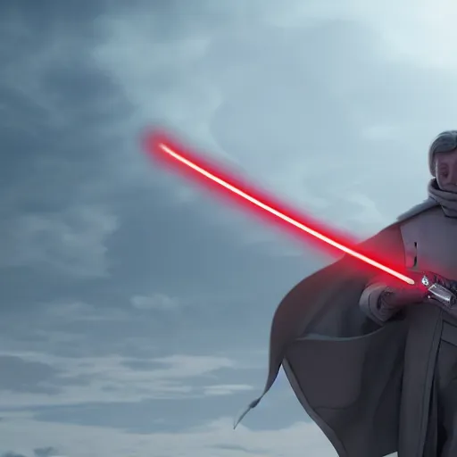 Image similar to a portrait of director krennic from rogue one wielding a red lightsaber on an imperial starship, cinematic, realistic, raytracing, hdr, 8 k