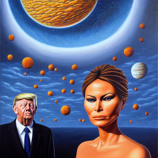 Image similar to an oil on canvas portrait painting of melania trump, surrealism, surrealist, cosmic horror, rob gonsalves, high detail