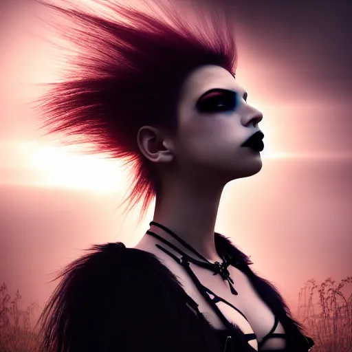 Image similar to photographic portrait of a stunningly beautiful gothic emo cyberpunk female in soft dreamy light at sunset, god rays, contemporary fashion shoot, by edward robert hughes, annie leibovitz and steve mccurry, david lazar, jimmy nelsson, breathtaking, 8 k resolution, extremely detailed, beautiful, establishing shot, artistic, hyperrealistic, beautiful face, octane render