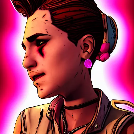 Image similar to pink singer portrait, borderlands, tales from the borderlands, the wolf among us, comic, cinematic lighting, studio quality, 8 k