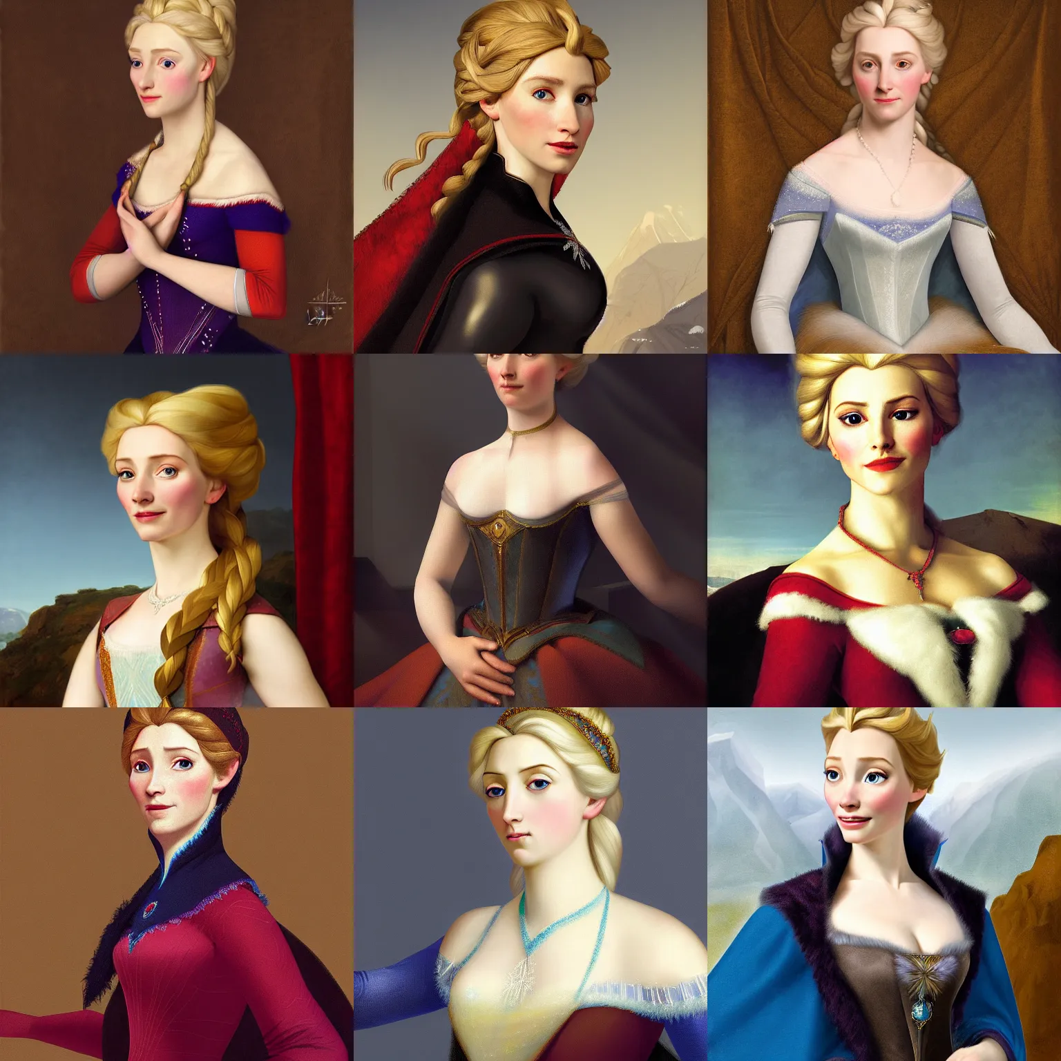 Prompt: portrait of Elsa of Arendelle, expressive pose, highly detailed, digital painting, smooth, sharp focus, by Jean Auguste Dominique Ingres