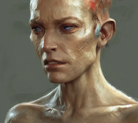 Image similar to a hyper-detailed portrait of a unique inhuman creature by Craig Mullins; trending on artstation; 90mm; f/1.4