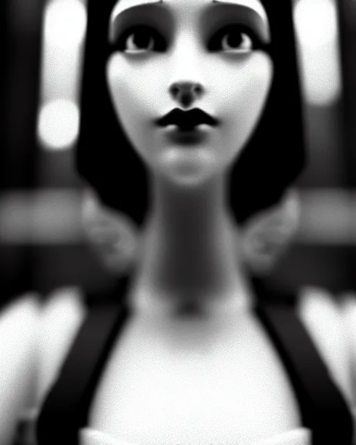 Image similar to black and white dreamy young beautiful female artificial intelligence, metropolis, cinematic, rim light, bokeh, photo - realistic, elegant, high detail, 8 k, masterpiece, photo taken in 1 9 3 0