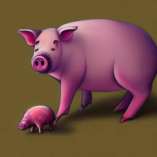 Prompt: a beautiful draw of a pig and a snail, artstation