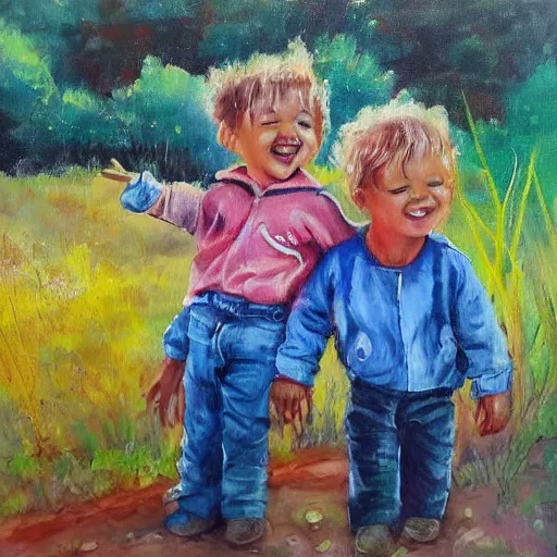 Image similar to francesca filomena's painting of 2 cute little happy brothers in south africa