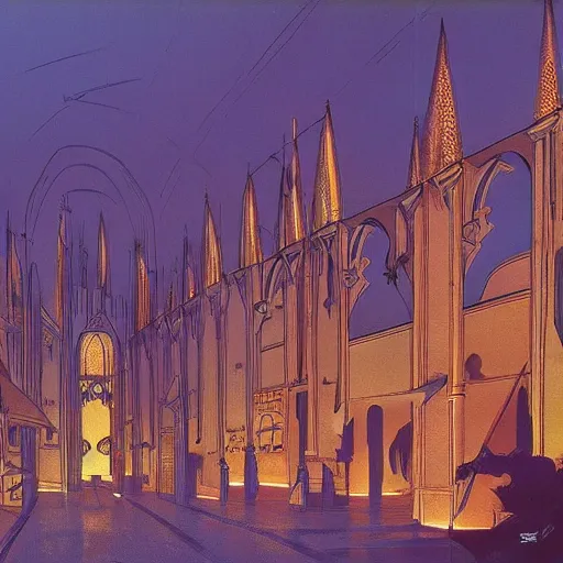 Image similar to Medieval city designed by Syd Mead