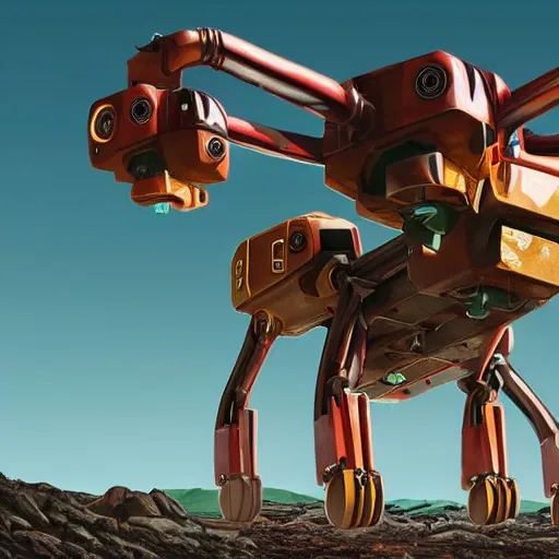 Prompt: giant quadrupedal mining drone, four legs, highly detailed body, industrial robot, photorealistic camera shot, in the style of simon stalenhag