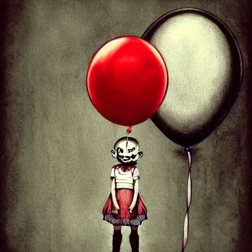 Image similar to surrealism grunge cartoon portrait sketch of the silent patient with a wide smile and a red balloon by - michael karcz, loony toons style, pennywise style, chucky style, horror theme, detailed, elegant, intricate