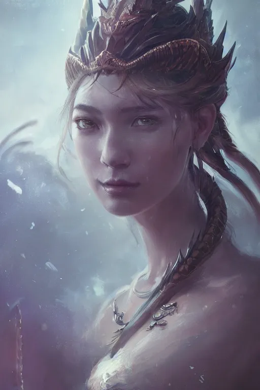 Prompt: a fancy portrait of an attractive dragon queen by Greg Rutkowski, Sung Choi, Mitchell Mohrhauser, Maciej Kuciara, Johnson Ting, Maxim Verehin, Peter Konig, final fantasy , mythical, 8k photorealistic, cinematic lighting, HD, high details, atmospheric,