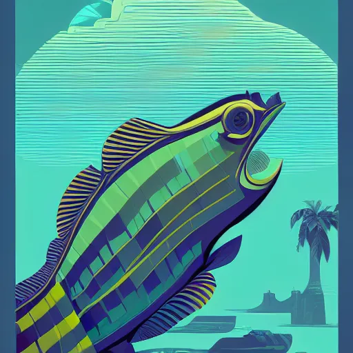 Image similar to profile of one stylized fish in center of view, photo studio, artstation, intricate, realistic, highly detailed, digital painting, concept art, sharp focus, illustration by tom whalen and charles williams and kilian eng and james jean