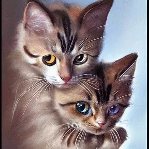 Image similar to wonderful picture with beautiful cute cats, detailed and photorealistic with fantastic coloring