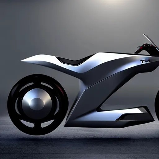 Image similar to uhd photorealistic tesla motorcycle, concept art, futuristic, uhd hyperdetailed photography