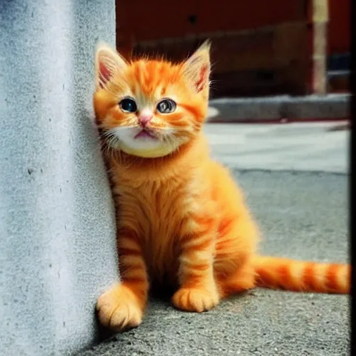 Image similar to cute fluffy orange tabby kitten with a sign that says