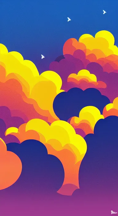 Image similar to yellow clouds, under orange clouds, sunset, smooth, cartoonish vector style, background artwork, digital art, award winning, pixel art