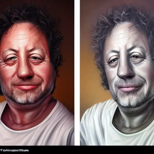 Image similar to Caricature portraits done of Gene Ween, realistic, hyperrealistic, very realistic, highly detailed, very detailed, extremely detailed, detailed, oil painting, digital art, trending on artstation