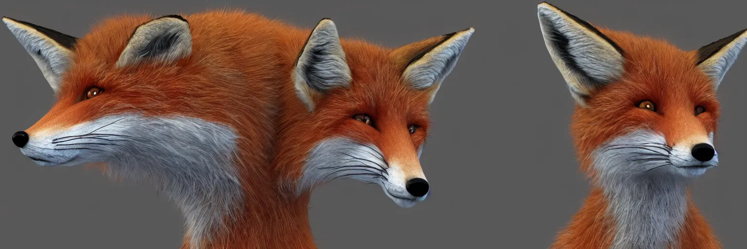 Image similar to a photorealistic humanoid fox, antrophomorphic