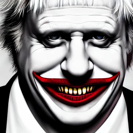 Image similar to boris johnson as the joker, super villain, dc comics, marvel, photorealistic, villain, 8 k