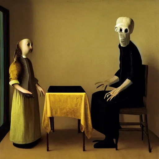 Prompt: David Lynch meeting Salad Fingers, by Vermeer, ultra realistic, 4k