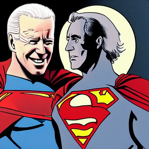 Prompt: joe biden as evil superman, beams coming out of his eyes.