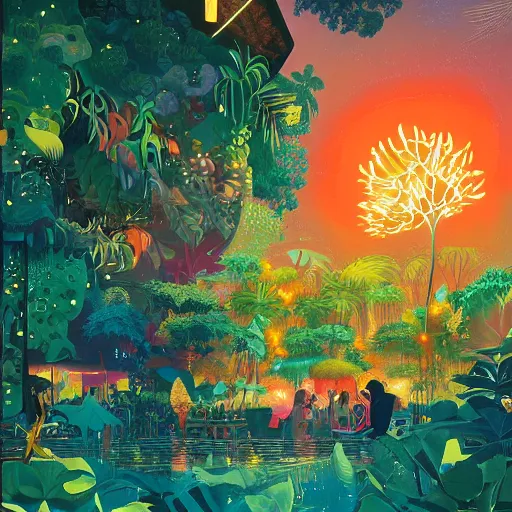 Image similar to disco diffusion painting of the jungle by victo ngai and malika favre, by rhads, makoto shinkai, madgwick, masterpiece, contest award winner