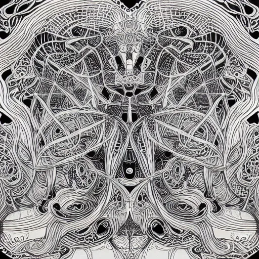 Prompt: “geometrically surreal order, extremely high detail, photorealistic, intricate line drawings, dotart, album art in the style of James Jean”