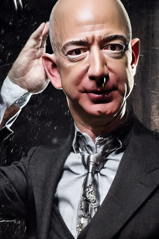 Image similar to jeff bezos as a scary vampire monster, photorealistic, cinematic lighting, highly detailed, very intricate, by guillermo del toro