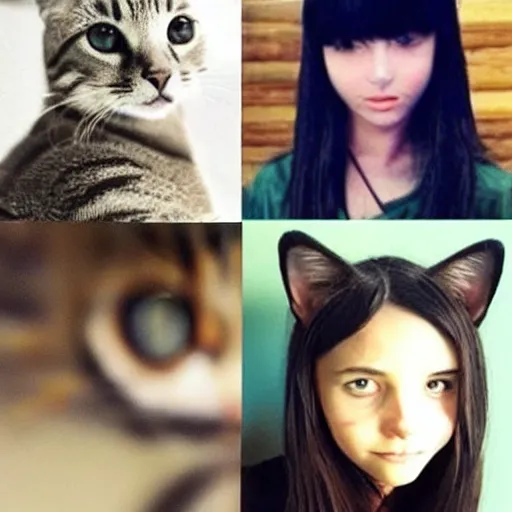 Prompt: uncanny mix between girl and cat