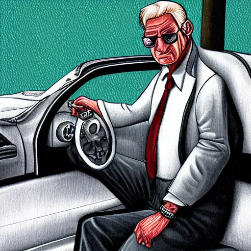 Prompt: highly detailed old man in car holding gun gta vice city art,, fantasy art by stephen bliss