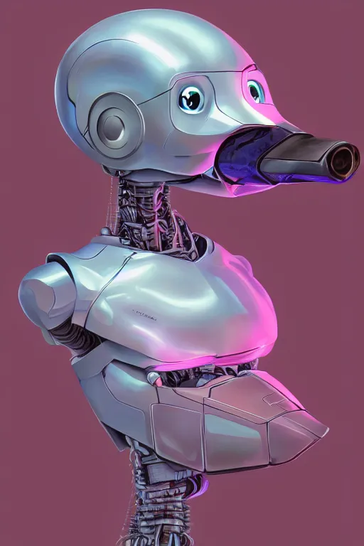 Image similar to robot duck concept portrait, detailed, sharp focus, pastel, intricate, realistic, smooth, volumetric lighting, digital painting, by miyazaki