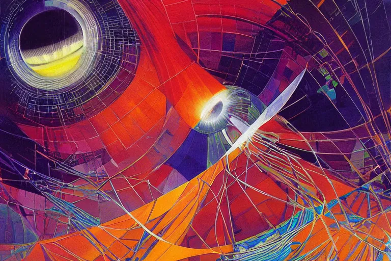 Image similar to 2001: A Space Odyssey. Subject is surrounded by swirling lines and geometric shapes in a variety of colors by Patrick Woodroffe, by Malcolm Liepke dynamic, artificial