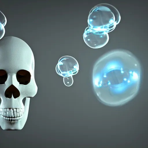 Image similar to 3 d render, surreal, unreal engine, skull made of bubbles, digital art, radiant light,