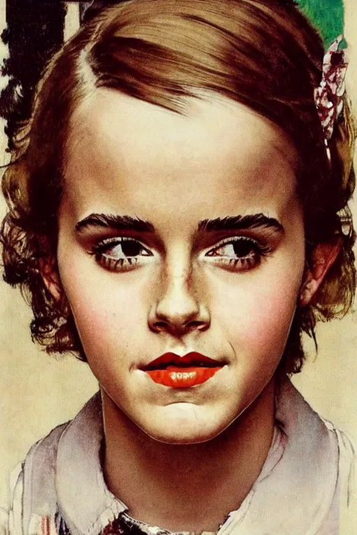 Image similar to Emma Watson portrait by Norman Rockwell