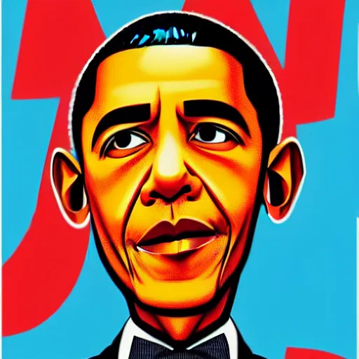 Image similar to Obama, graphic illustration by Jamie Hewlett, bold colors