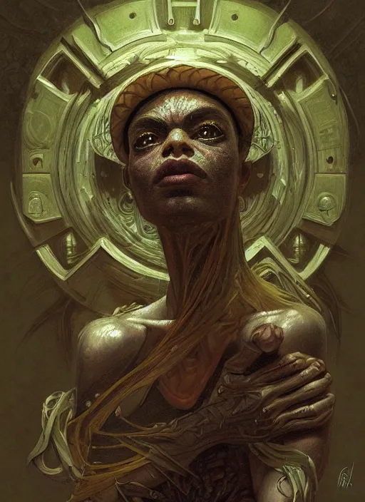 Prompt: 4 chan pepe, kek, ancient god, sad, portrait, intricate, elegant, highly detailed, digital painting, artstation, concept art, wallpaper, smooth, sharp focus, illustration, art by h. r. giger and artgerm and greg rutkowski and alphonse mucha