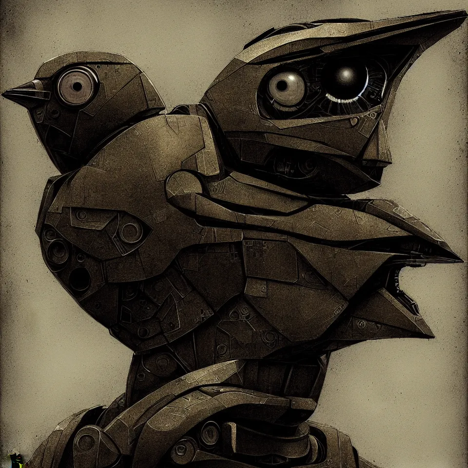 Prompt: portrait of a robotic bird by ben templesmith, portrait, cinematic, epic composition, digital painting, digital art, masterpiece